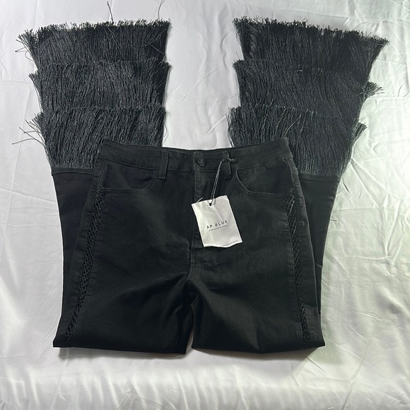 Black Flare Jeans with Dramatic Fringe - Picture 3 of 9